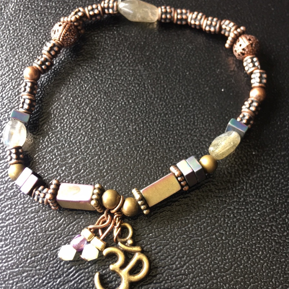 Hematite, labradorite with ohm spiritual ohm sign